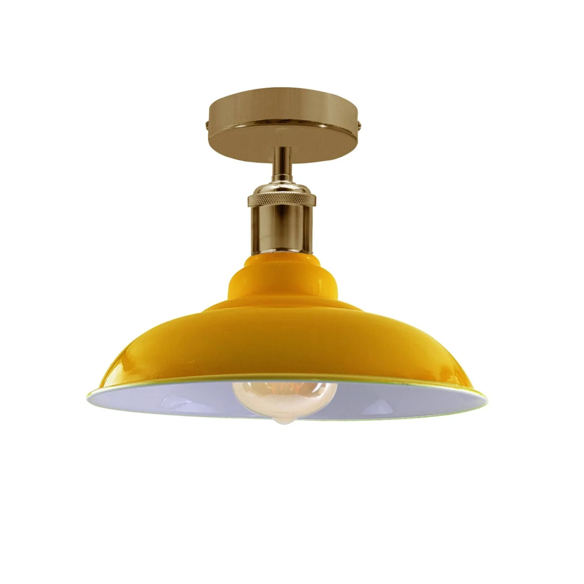 Industrial metal shade light with yellow powder‑coated metal shade, semi flush mount and E27 base
