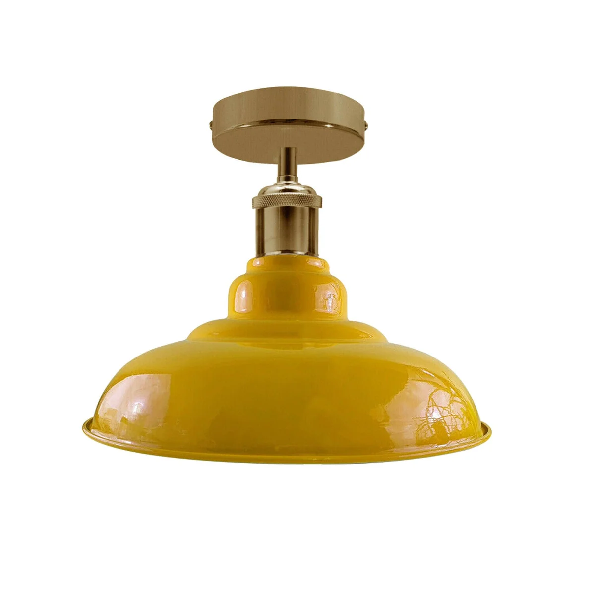 Yellow metal industrial kitchen ceiling light, semi flush mount with powder coated shade and E27 screw holder