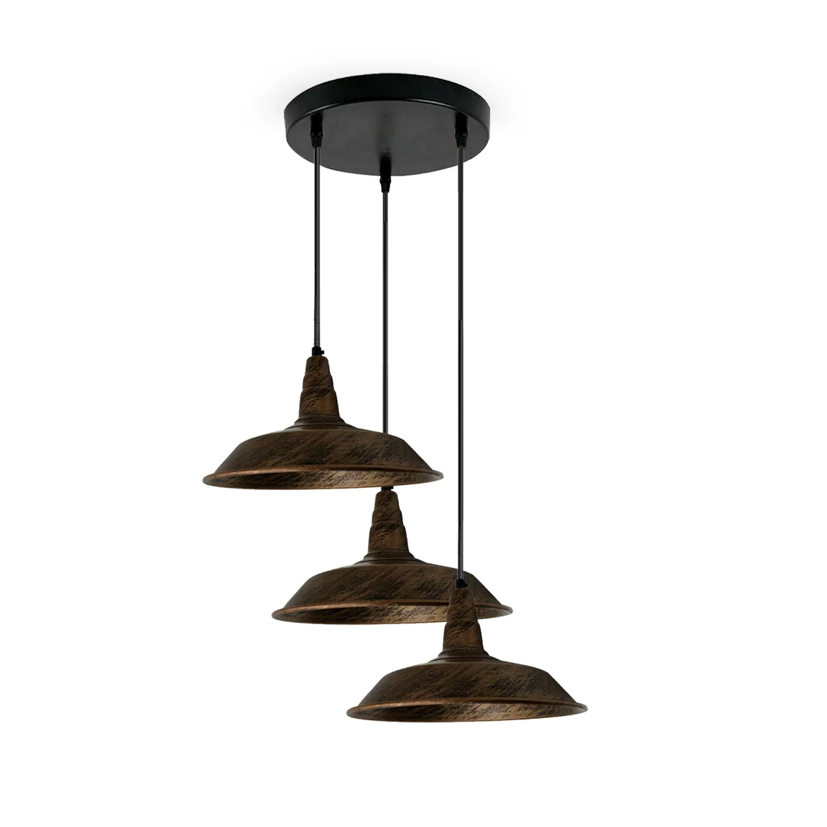 3 pendant dining lights hanging over a dining table, featuring brushed brass metal shades