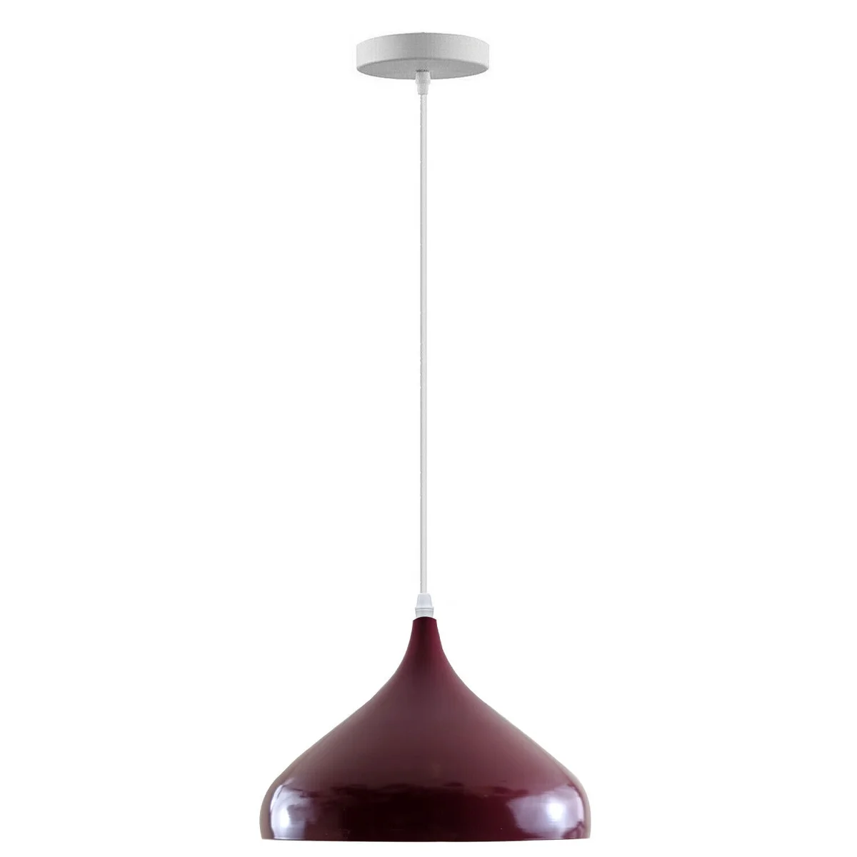 Burgundy dome pendant shade, antique hand-painted finish with white interior, angled mounting for sloped ceilings.