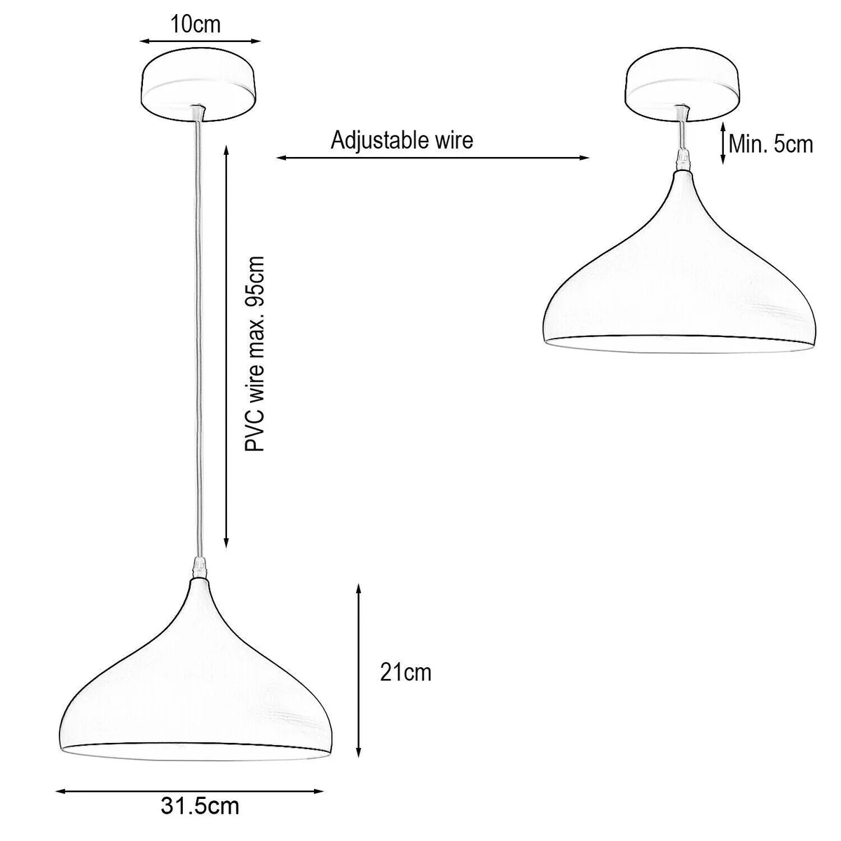 Dimmable pendant lamp, antique painted metal dome, burgundy shade, white inside, 95cm cable, angled base for sloped ceiling.