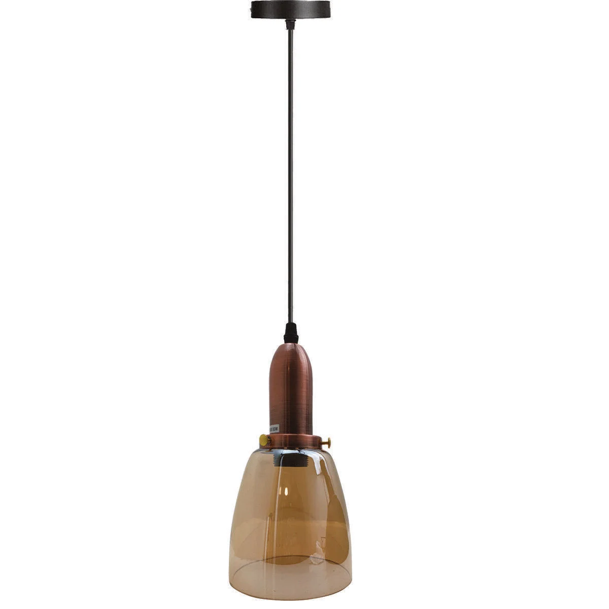 Nordic glass pendant light on black metal frame, 95cm glass ceiling light with amber glass