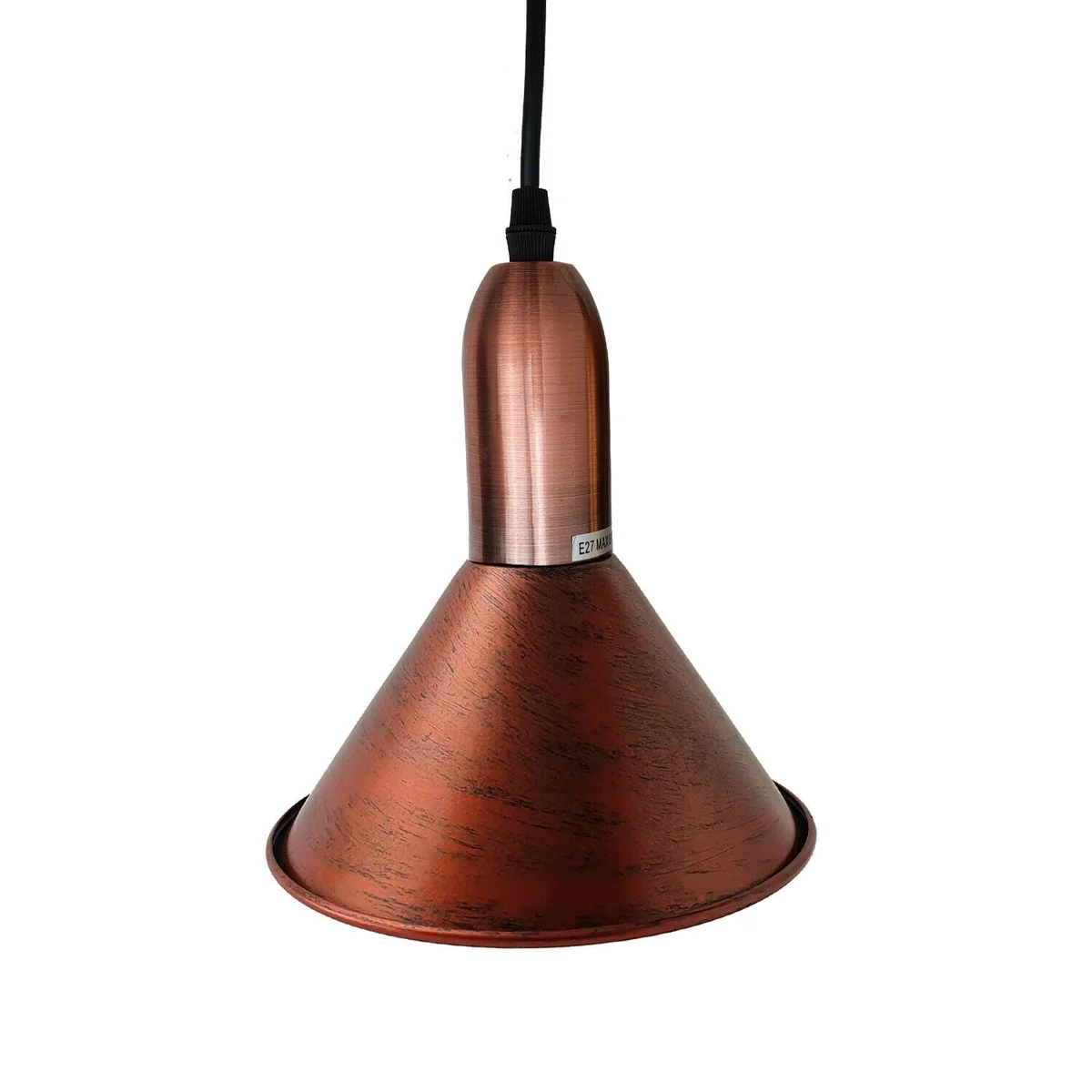 Retro 3‑way rustic red metal ceiling light fitting with three light holders and long PVC cable.