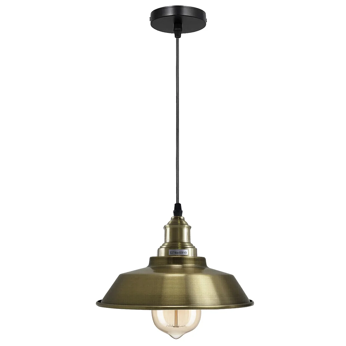 Vintage E27 pendant light fitting – sleek brushed metal bowl shade, white interior, 10 cm base, angled for sloped ceilings.