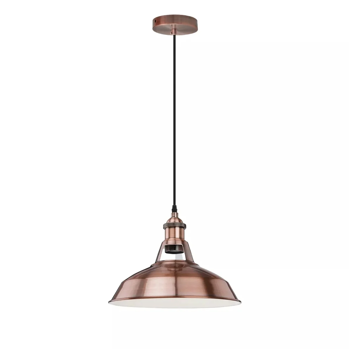 Copper ceiling pendant light with metal dome, gold interior, adjustable tilt, 95 cm cable, modern industrial design.