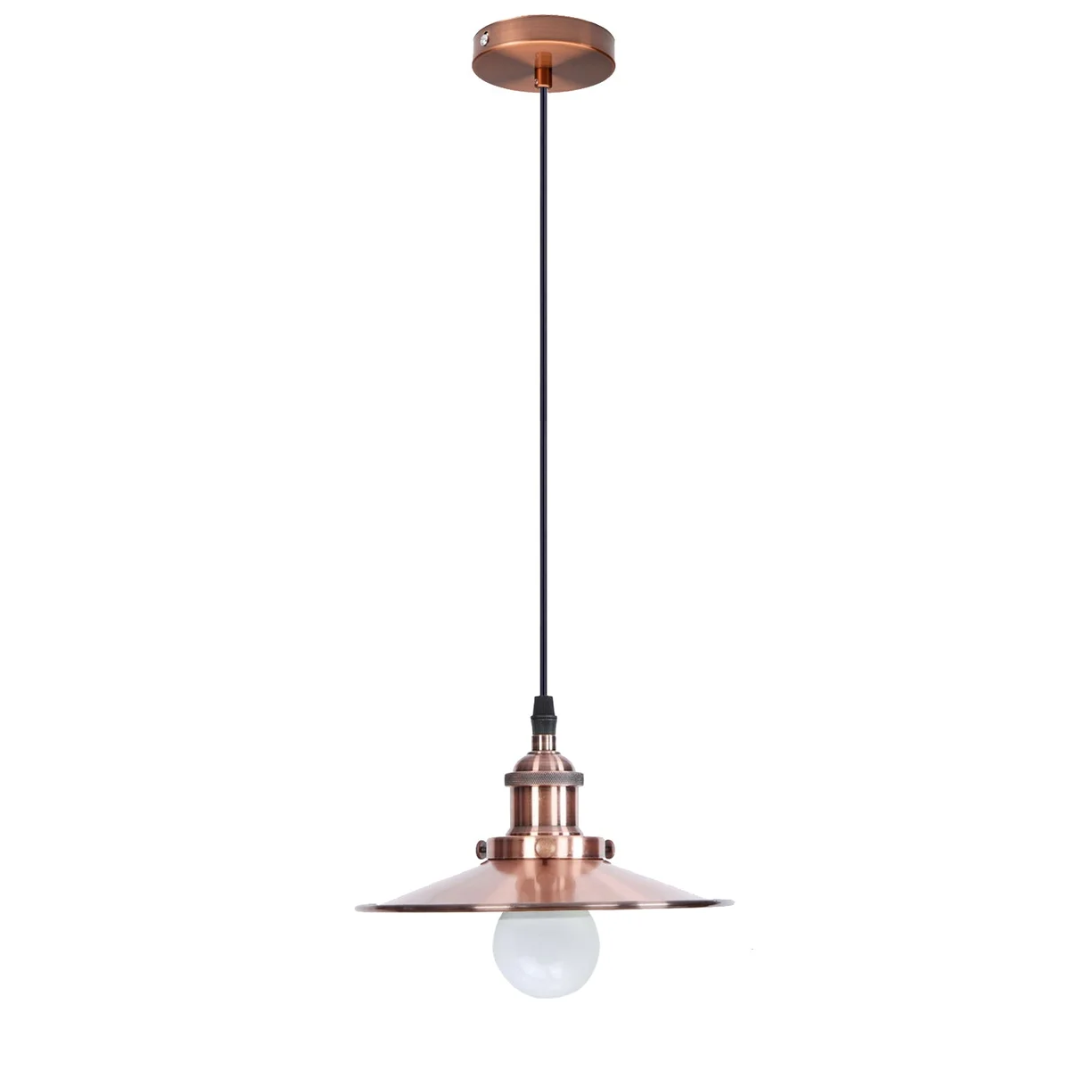 Copper ceiling pendant light with gold‑lined hood, metal finish, adjustable angle for sloping ceilings