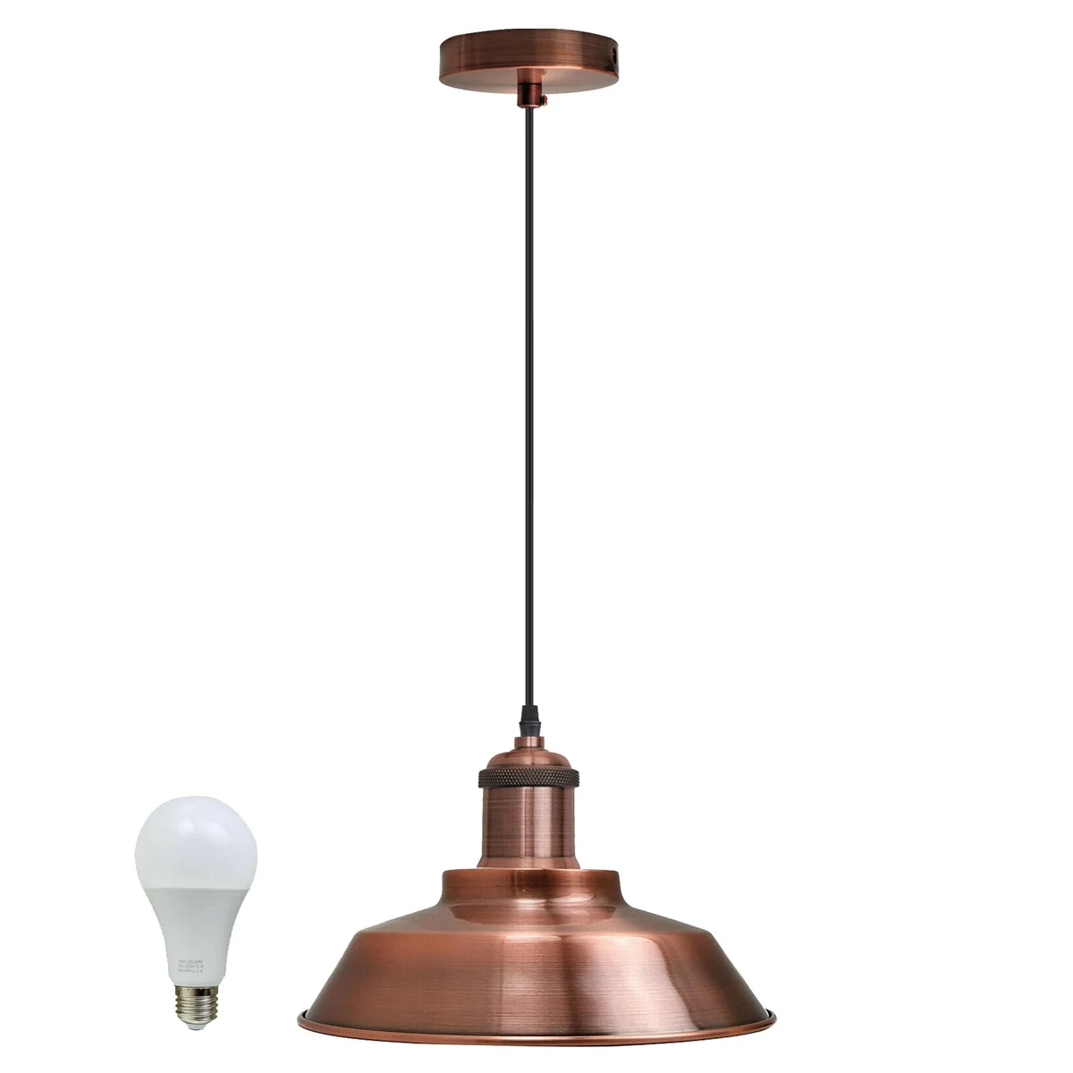 Copper ceiling pendant light with sleek dome, gold finish inside hood, 10cm diameter base, 95cm cable, modern metal design.