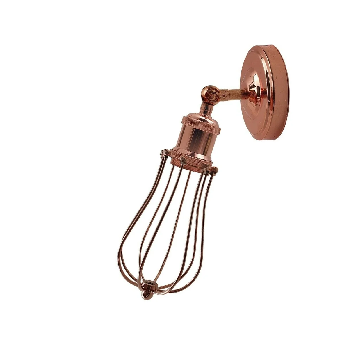 Rose gold industrial wall light with balloon cage design, mounted on wall, E27 socket, metal finish.