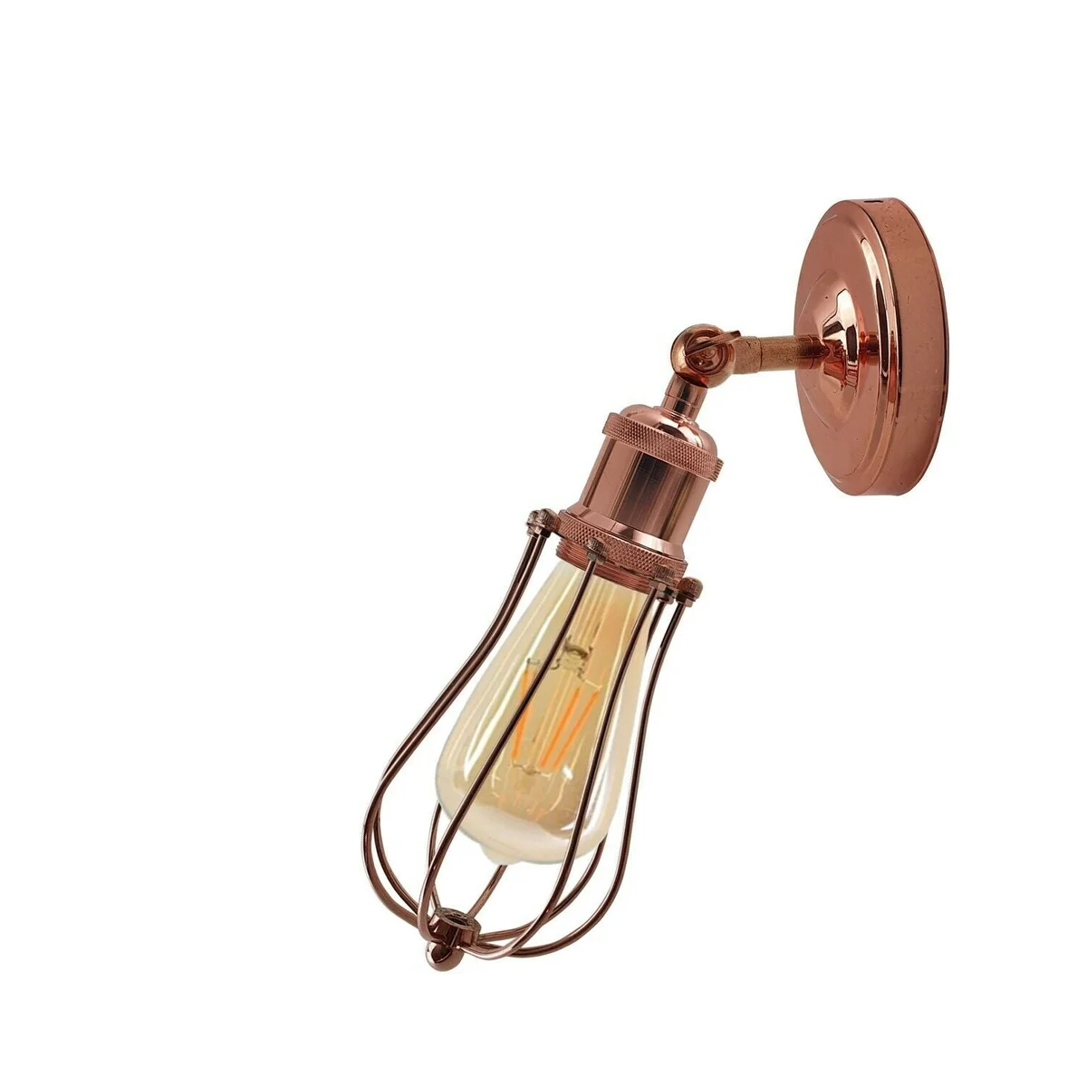 Industrial wall light with rose gold electroplated cage, metal frame, E27 fitting, vintage style