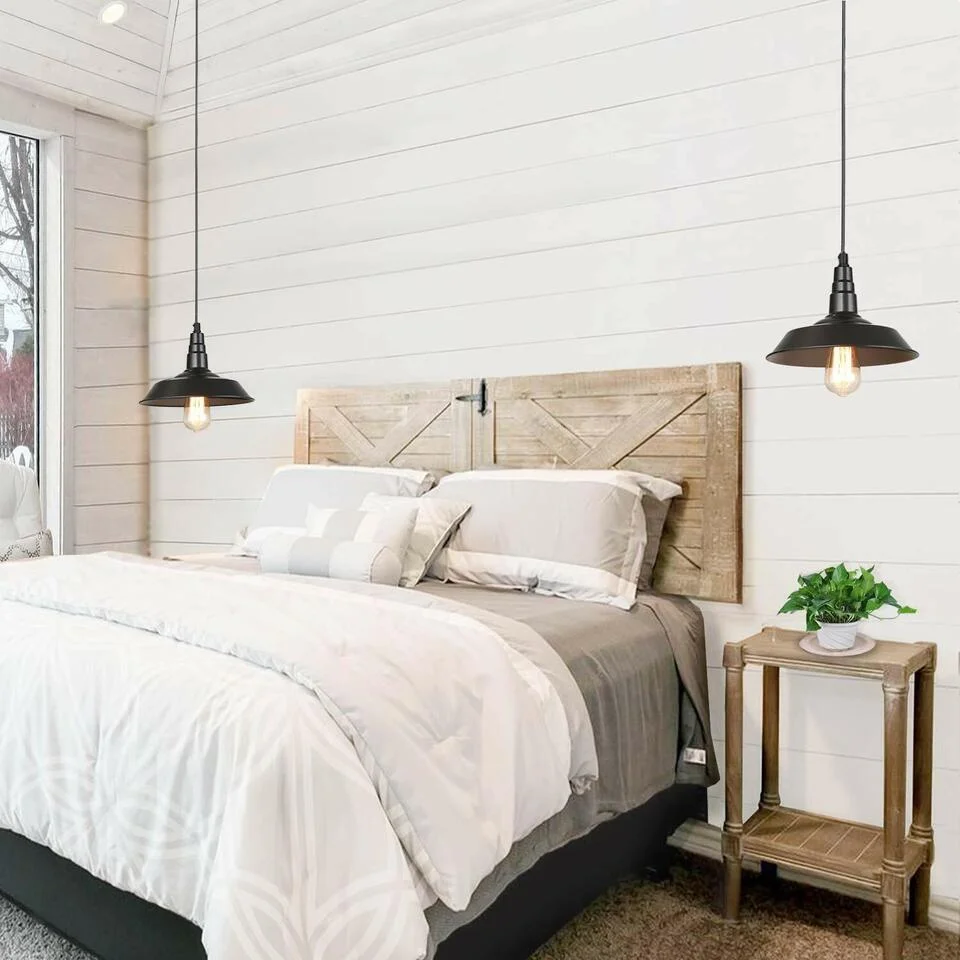 E27 bulb pendant light: vintage black aluminium shade 10 cm diameter, adjustable black wire, ideal for kitchen or bedroom