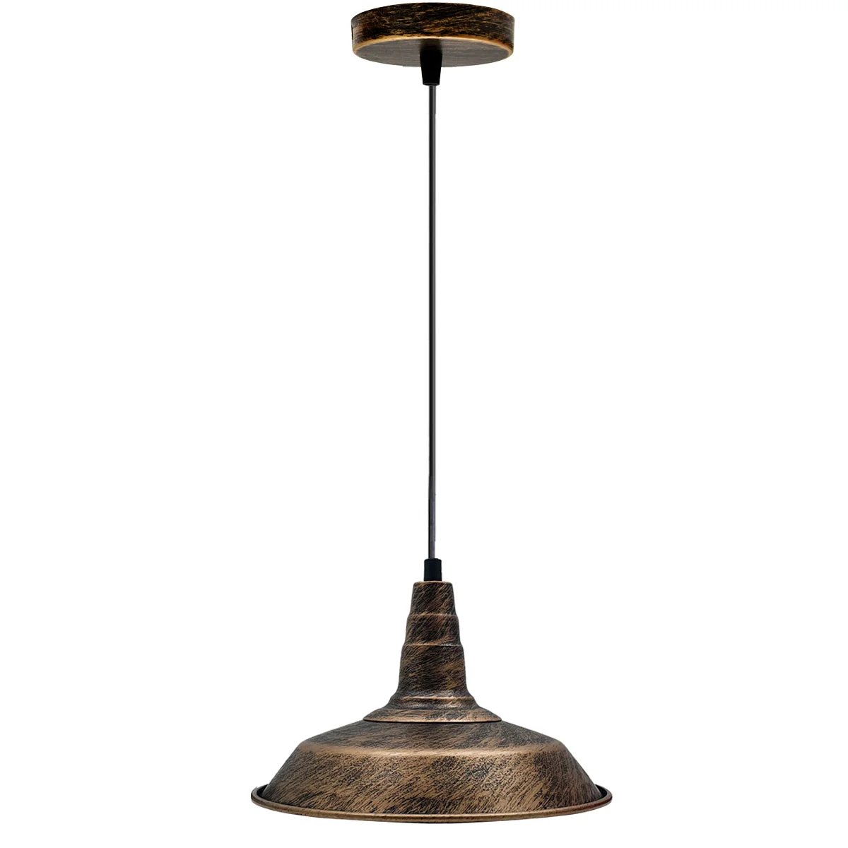 Industrial pendant light with vintage black metal lampshade, aluminium body, 10cm diameter, 2cm height, adjustable 3‑core wire.