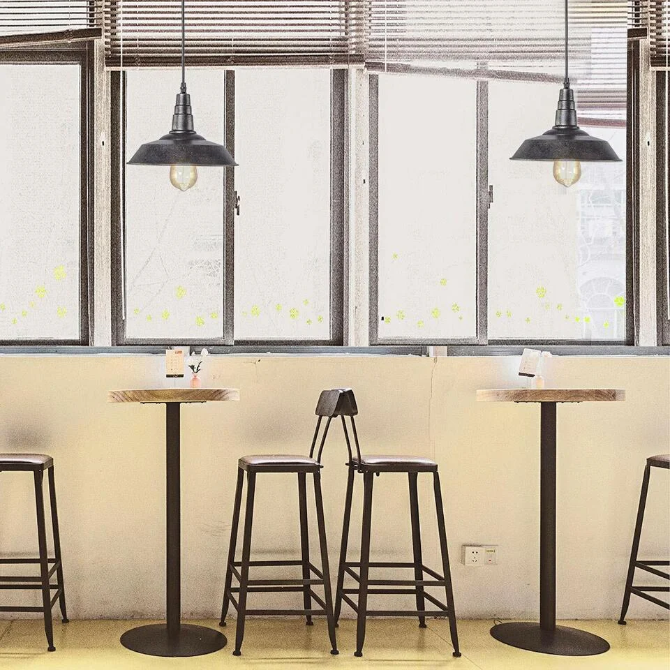 E27 bulb ceiling light pendant with brushed silver metal shade, round 10 cm base, vintage industrial style