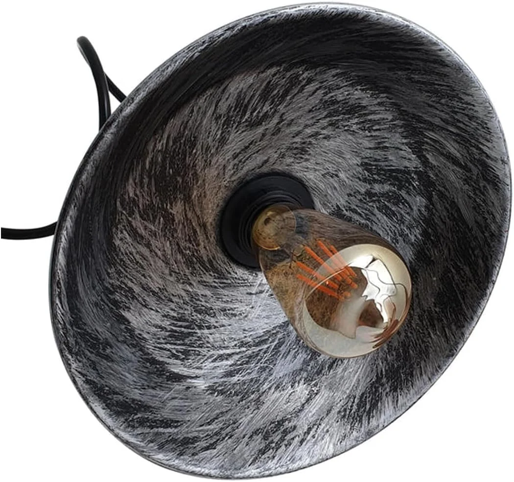 Brushed silver metal ceiling light shade on adjustable 3‑core black wire, vintage style lamp.