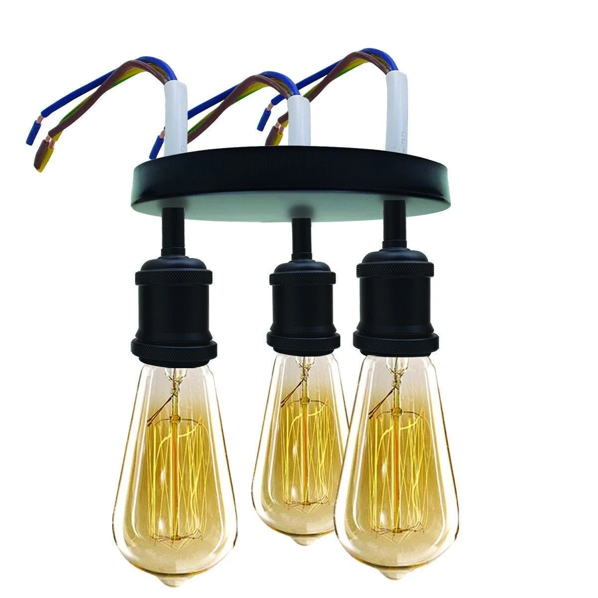Retro style ceiling lamp in matte black iron, three heads with Edison filament sockets, suitable for kitchen or living room