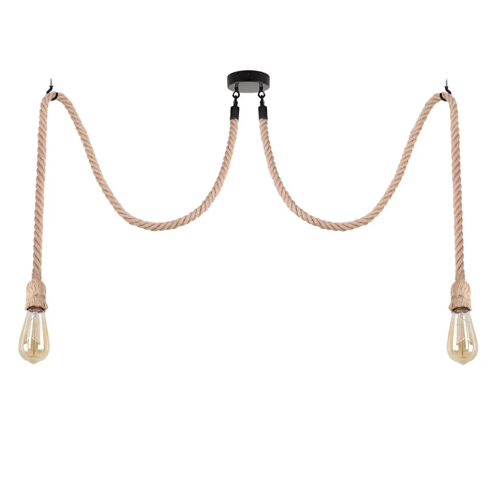 Industrial hemp rope spider pendant with adjustable hemp cable lighting, multi‑head LED fixture.