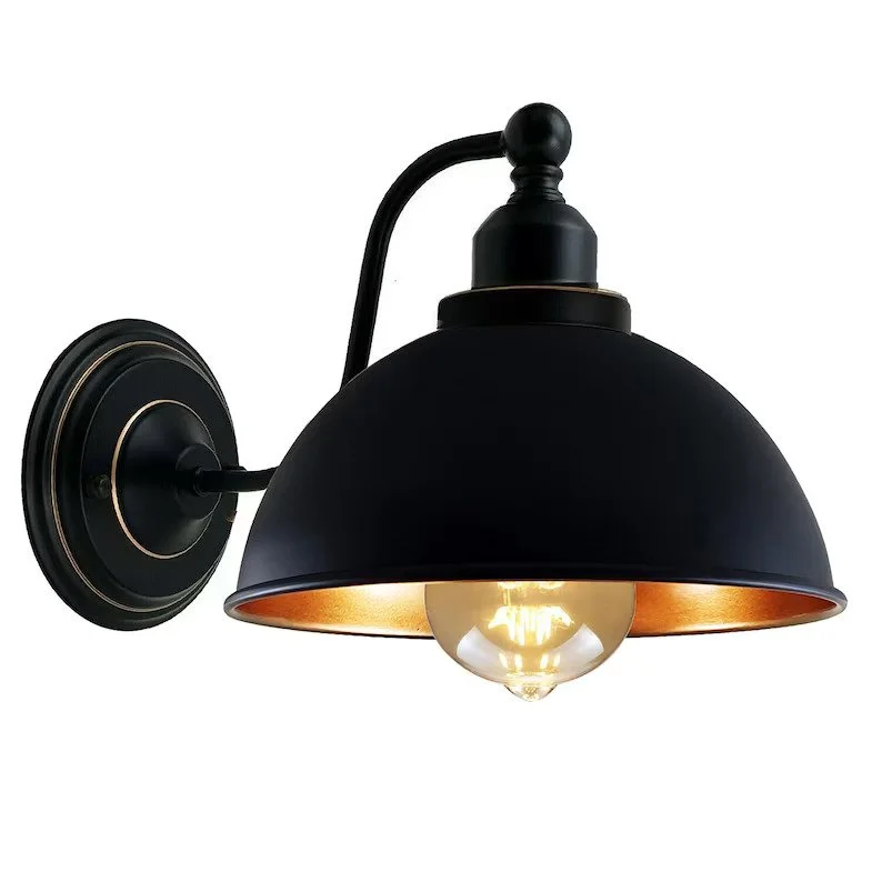 21cm metal dome industrial wall light with copper interior and curved mounting arm