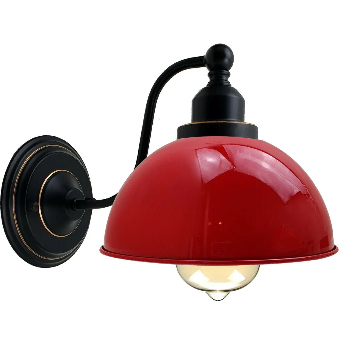 21cm vintage metal wall light with dome shade, copper interior, curved mounting arm, available in multiple colours