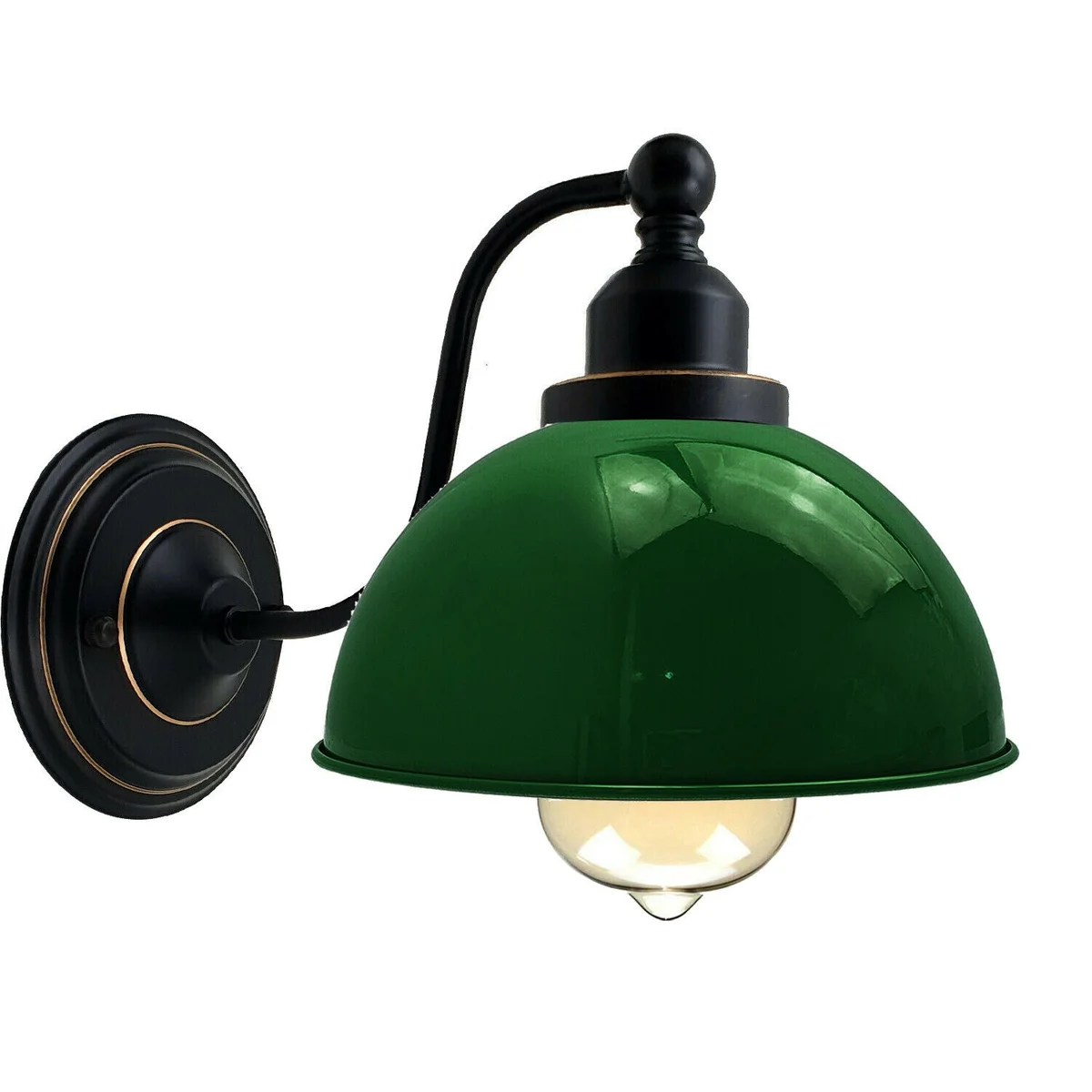 21cm metal dome industrial wall light with curved mounting arm, copper interior glow, available in multiple colours