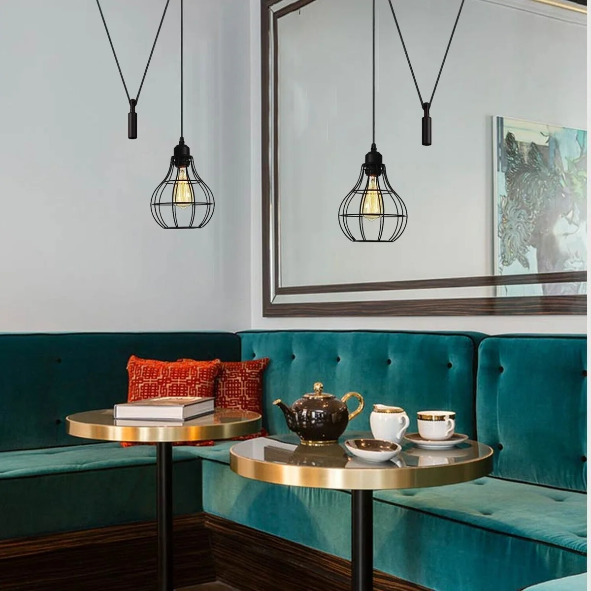 Black metal E27 ceiling light pendant lamp hanging on 200cm cable