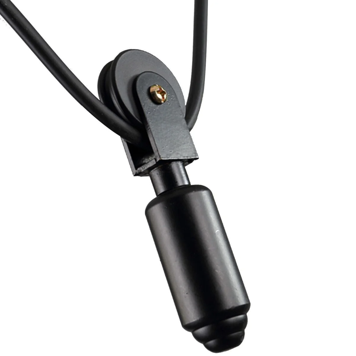 Black metal ceiling light pendant lamp, wire cord 200cm, hanging from ceiling in an apartment setting.