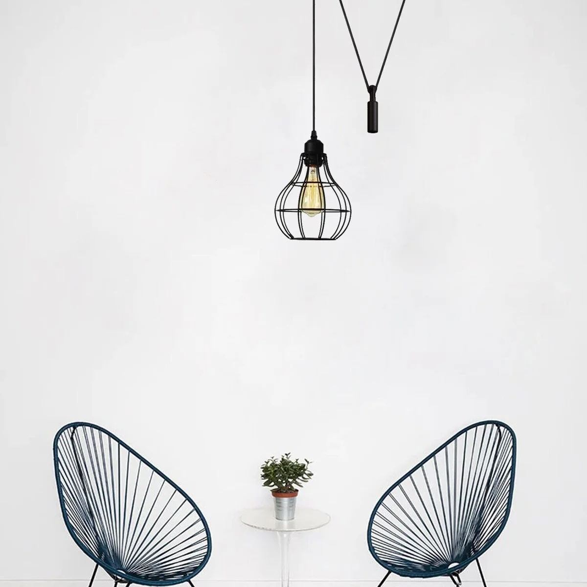 Metal ceiling light: black spider pendant lamp with 200cm cable, 10cm base, E27 holder, industrial style.