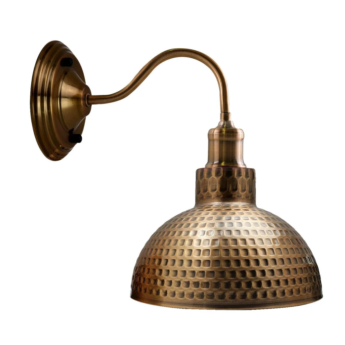 Copper vintage industrial wall sconce, swan neck mount, oval dome shade – ideal bedroom wall lamp with warm glow.
