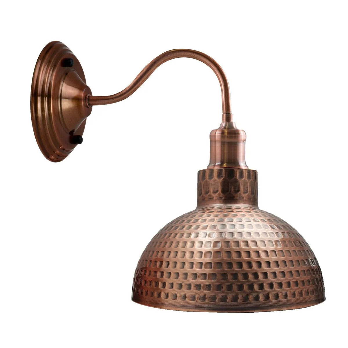 Copper metal dome wall light with swan neck mount, vintage industrial style for living room