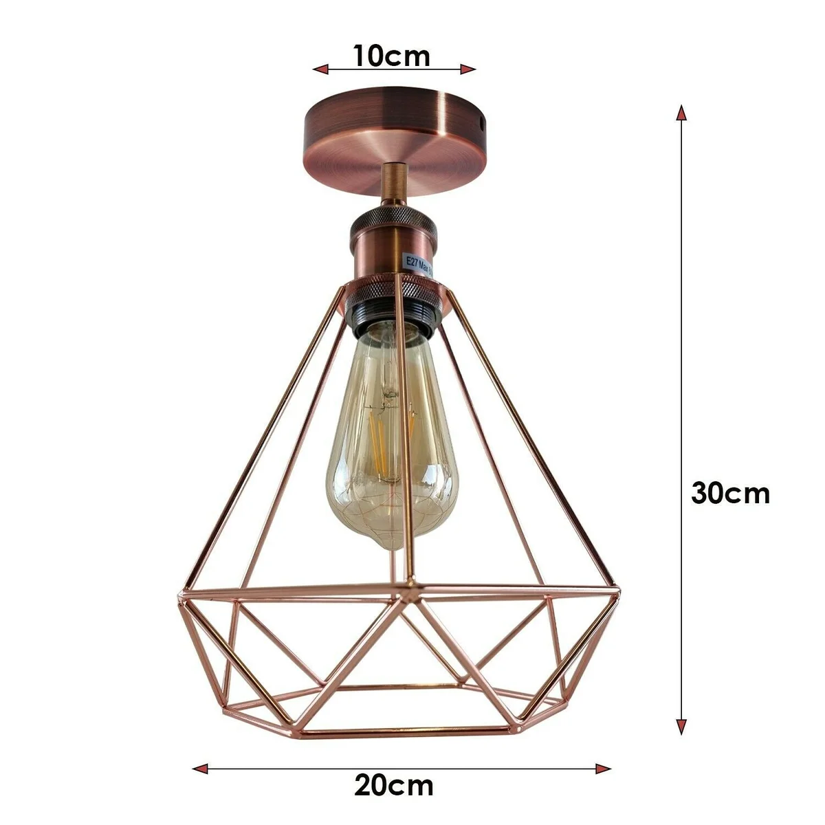 E27 lamp base light with rose gold and copper cage shade.