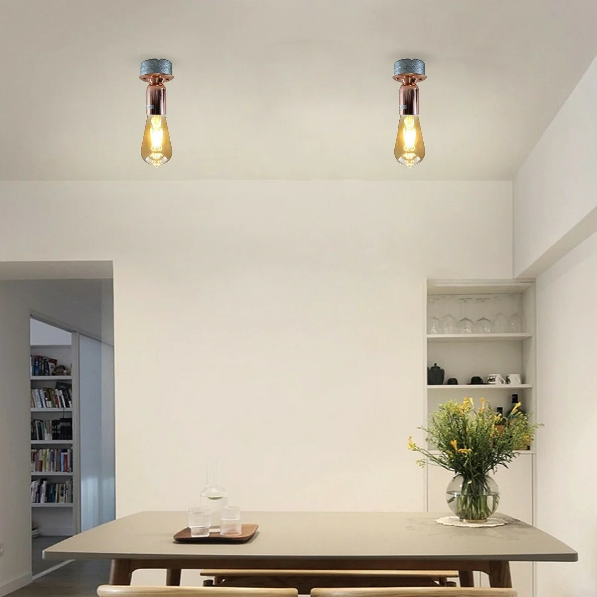 retro industrial ceiling light made of galvanized metal, rose gold, flush mount with vintage style, fits E27 bulbs