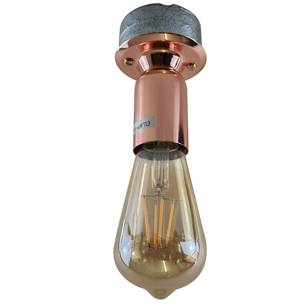 Rose gold vintage style ceiling light with metal flush mount, round 6.7cm diameter, rust-coloured detailing.