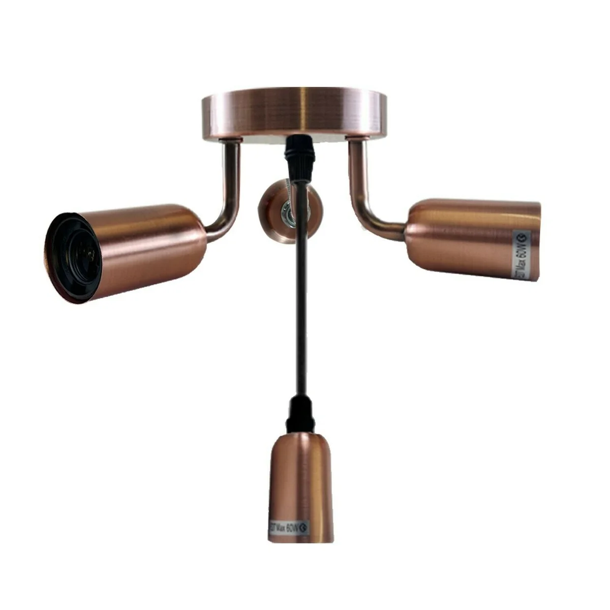 Copper flush mount ceiling light with four metal fixtures, 12 cm industrial plate, E27 holder