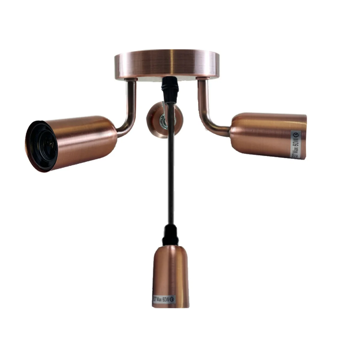 Flush mount ceiling light with four copper metal lamps in vintage cage design