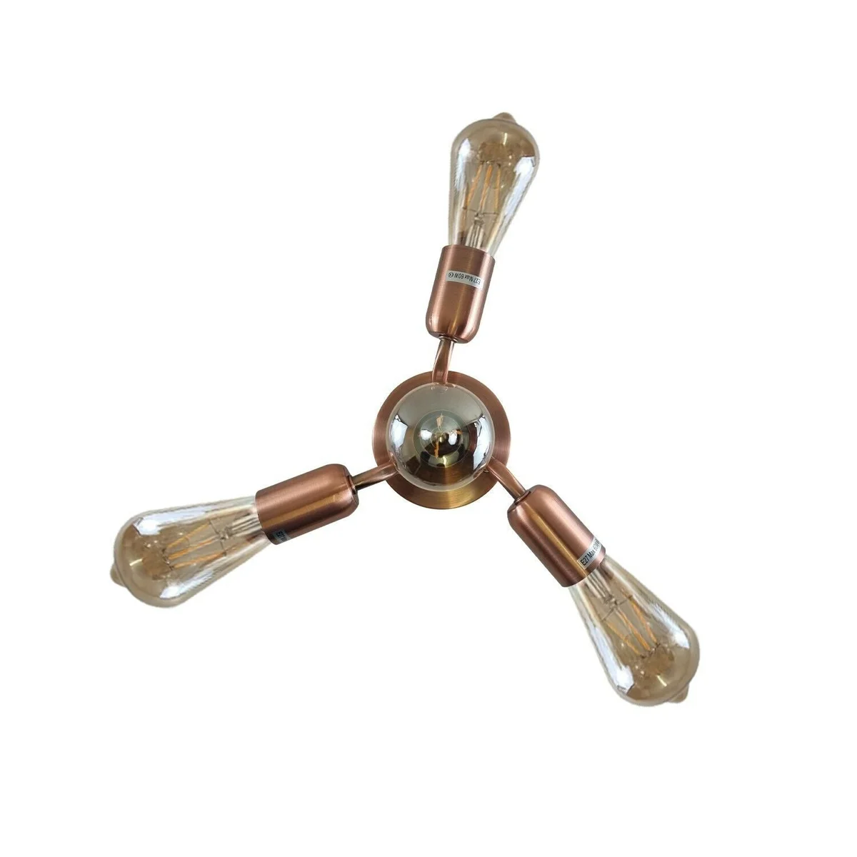 Copper cage-style E27 ceiling lamp with 4 metal holders, flush mount industrial design.