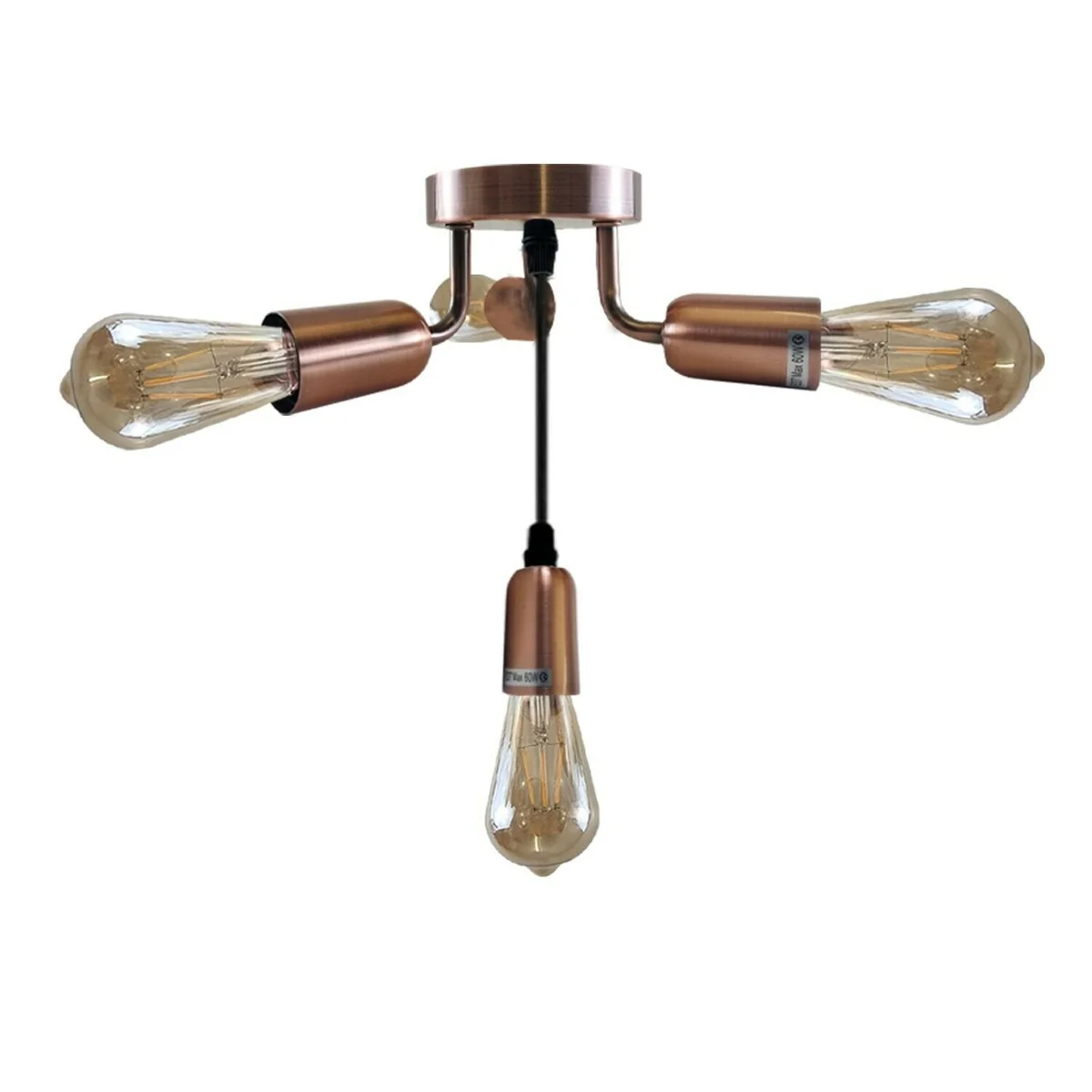 Flush‑mounted industrial ceiling light with copper metal cage and four visible E27 holders, vintage style.