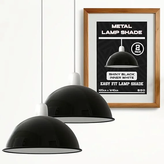 40cm modern dome metal lampshade in yellow, easy fit lampshade, showing top view on pole