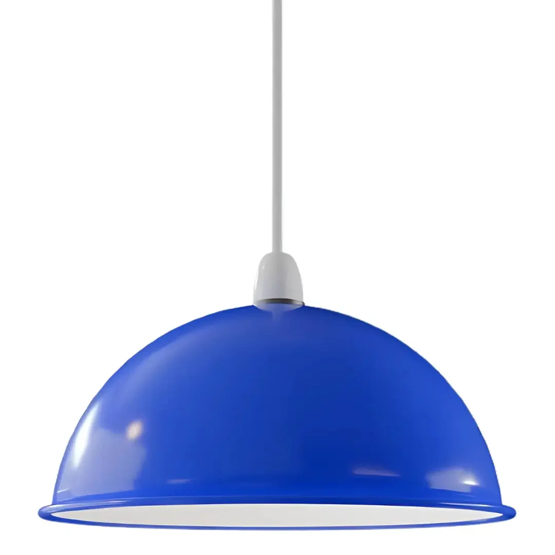 Modern dome lampshade 40cm, metal, yellow finish, hanging from ceiling, reflecting light.