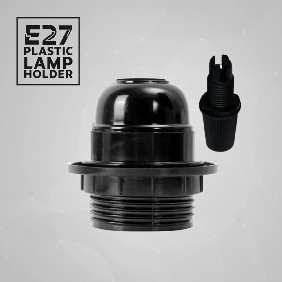 E27 bakelite lamp holder, black Bakelite body with metal socket, integrated cord grip, ideal for vintage pendant lights