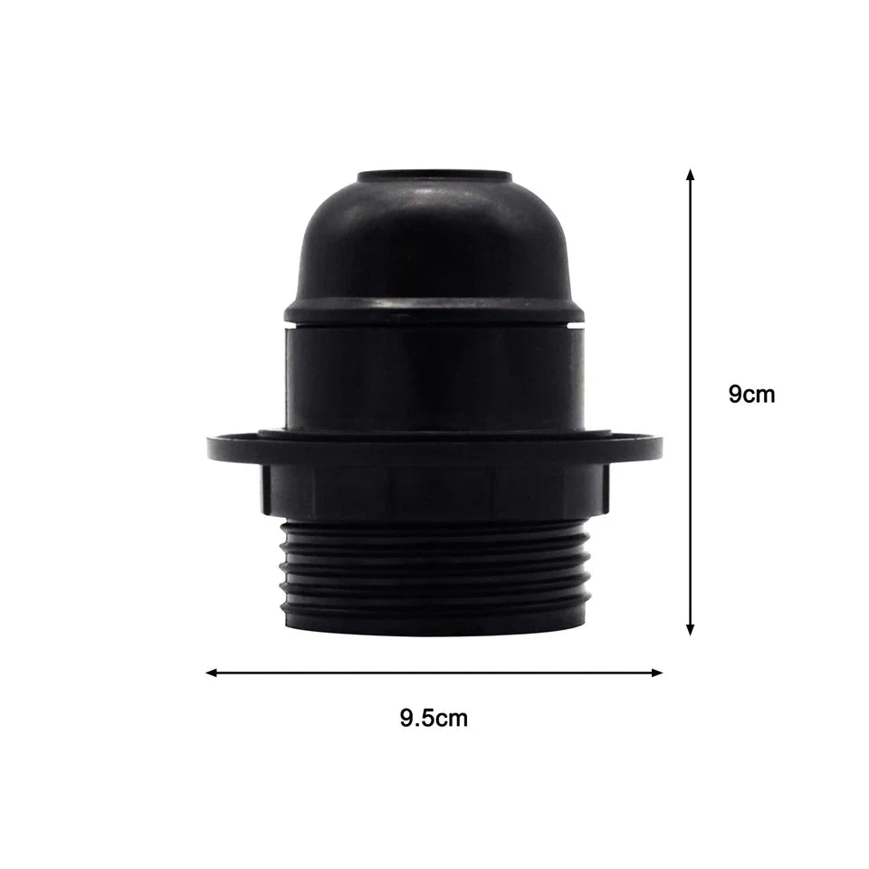 E27 Bakelite lamp holder with black finish and cord grip, an industrial style light fitting for vintage pendant fixtures.