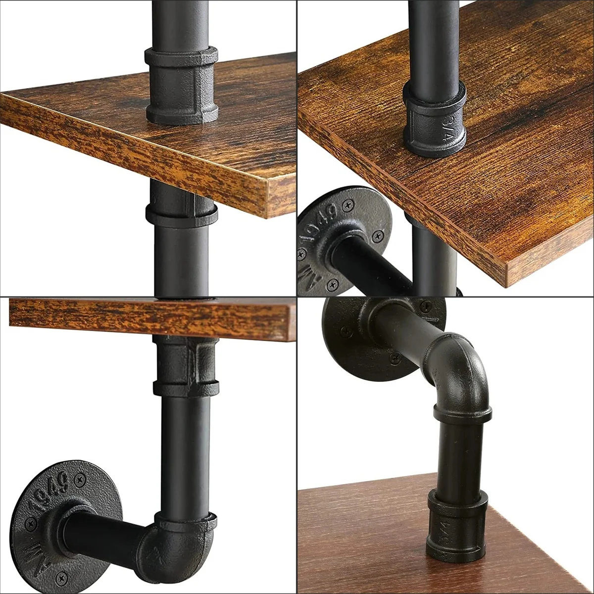 Black iron pipe fitting, 3/4 inch cast iron, axial with flange fastenings, ideal for DIY steam punk projects.