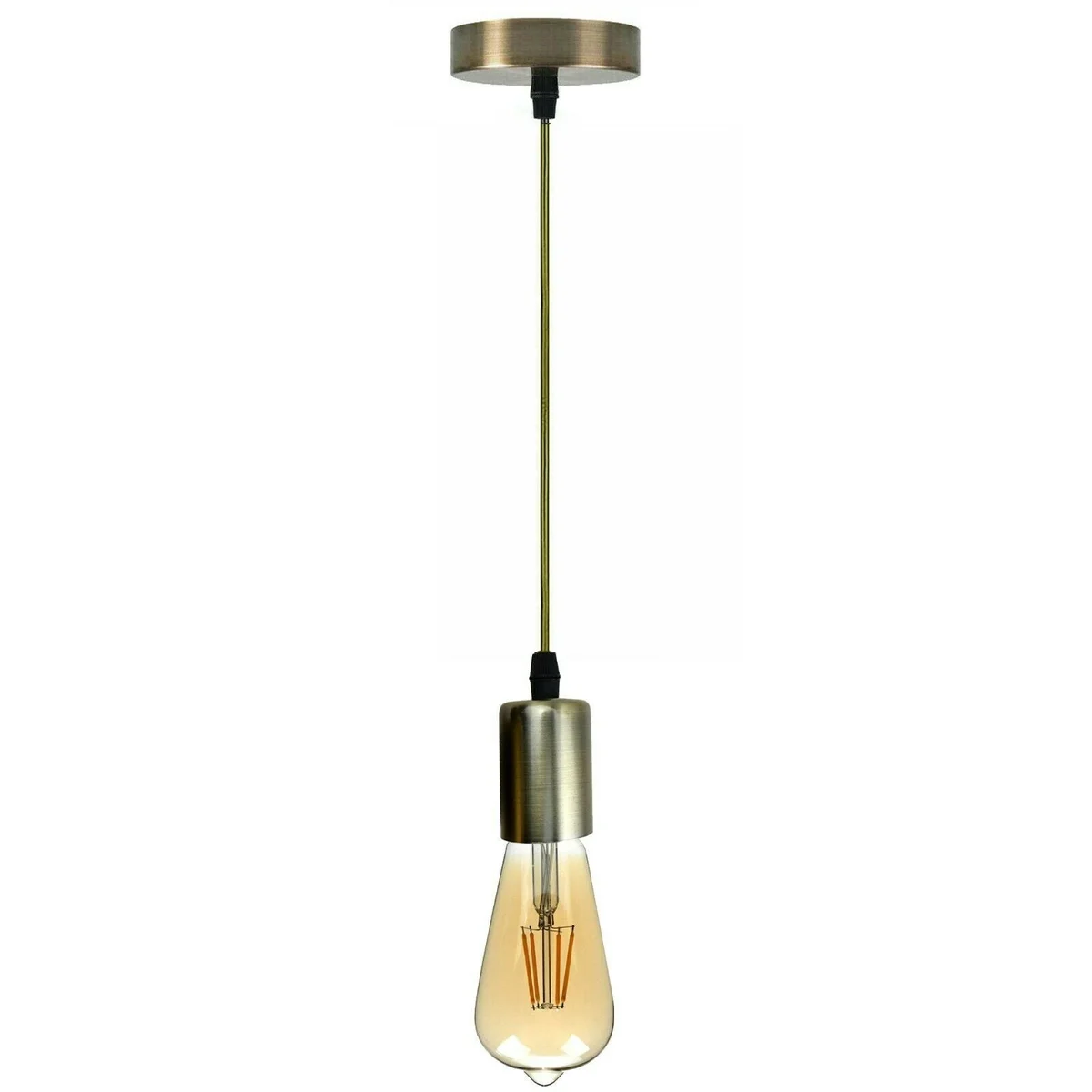 E27 pendant light fitting with metal base and 95 cm cable, available in black, white, chrome, green brass, yellow brass, copper