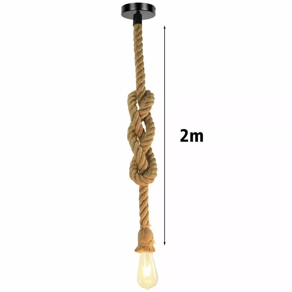 Adjustable pendant light featuring a 2m hemp rope cable with vintage rustic style, socket type E27