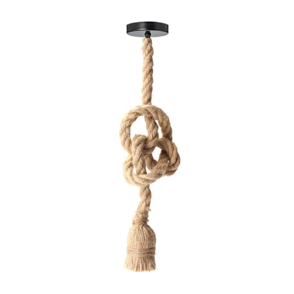 Vintage ceiling pendant light with twisted hemp rope cable, 2m shade, E27 socket, hanging from ceiling