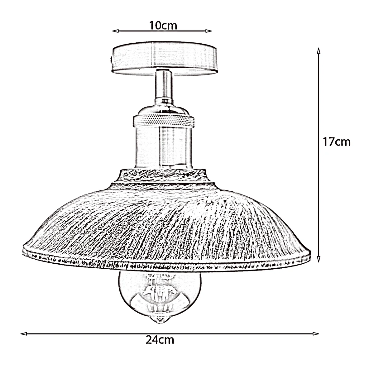 Black brushed industrial ceiling light with metal bowl shade and E27 socket, flush mount on hallway wall.
