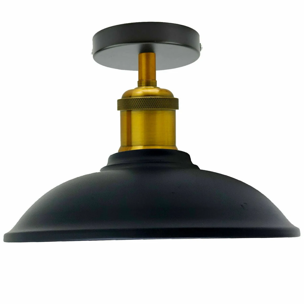 Bronze‑brushed metal bowl ceiling light with rose base, showcasing classic vintage style in a hallway setting.