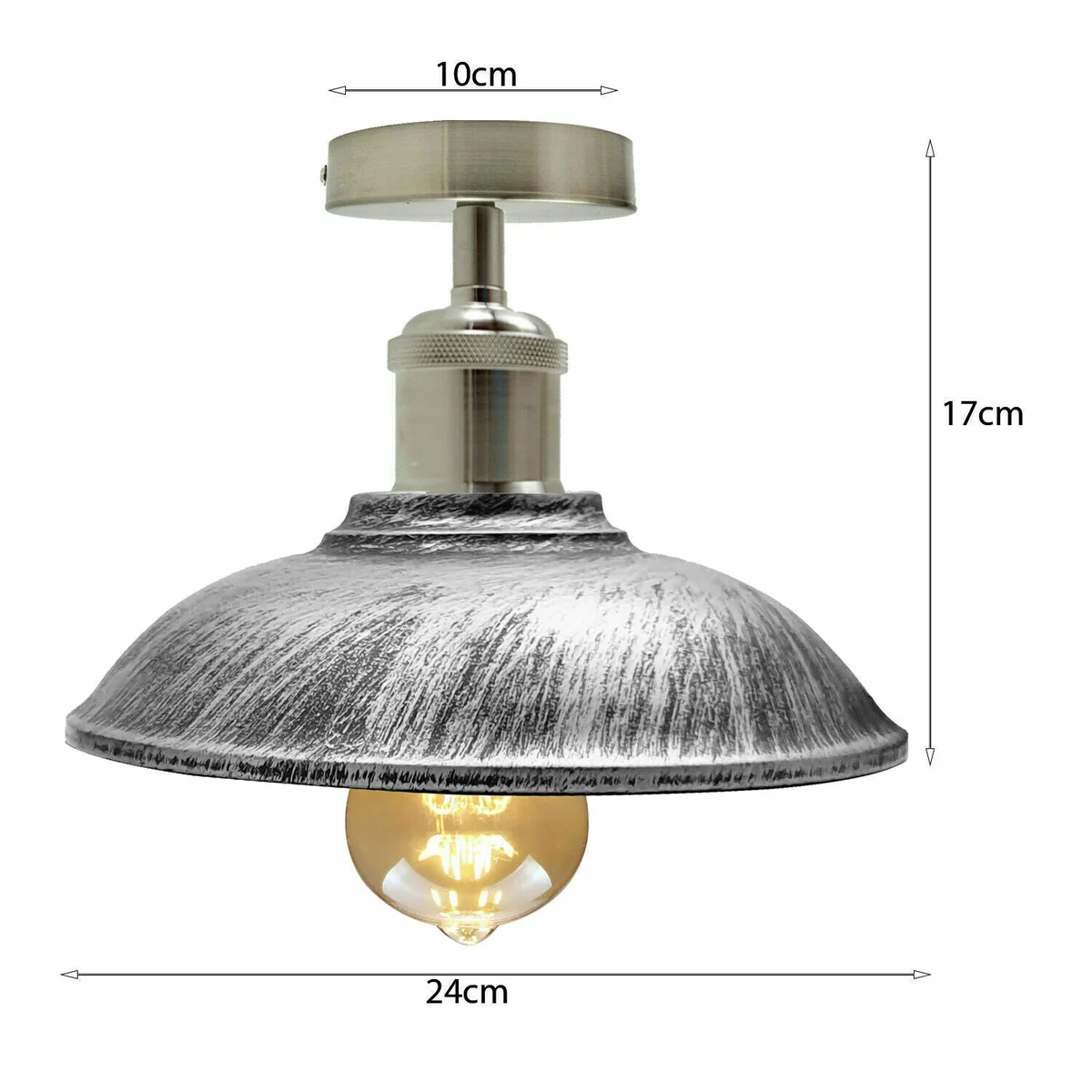 Vintage semi flush ceiling light, metal bowl shade, black/brushed copper finish, flush mounted on ceiling rose for low ceilings.