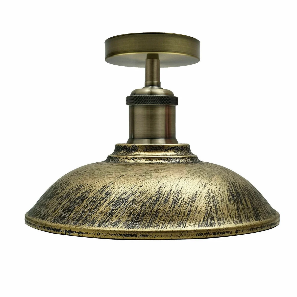 Vintage semi flush ceiling light with metal bowl shade, rust‑resistant finish, 24 cm wide, 7 cm tall, E27 socket base.
