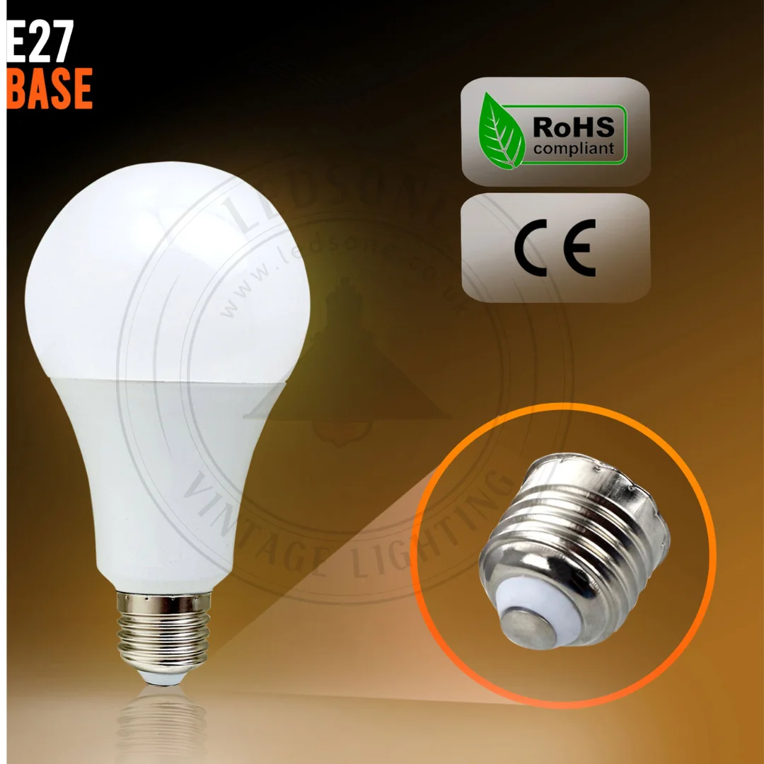 25W long life LED bulb in frosted white body, E27 base, warm glow