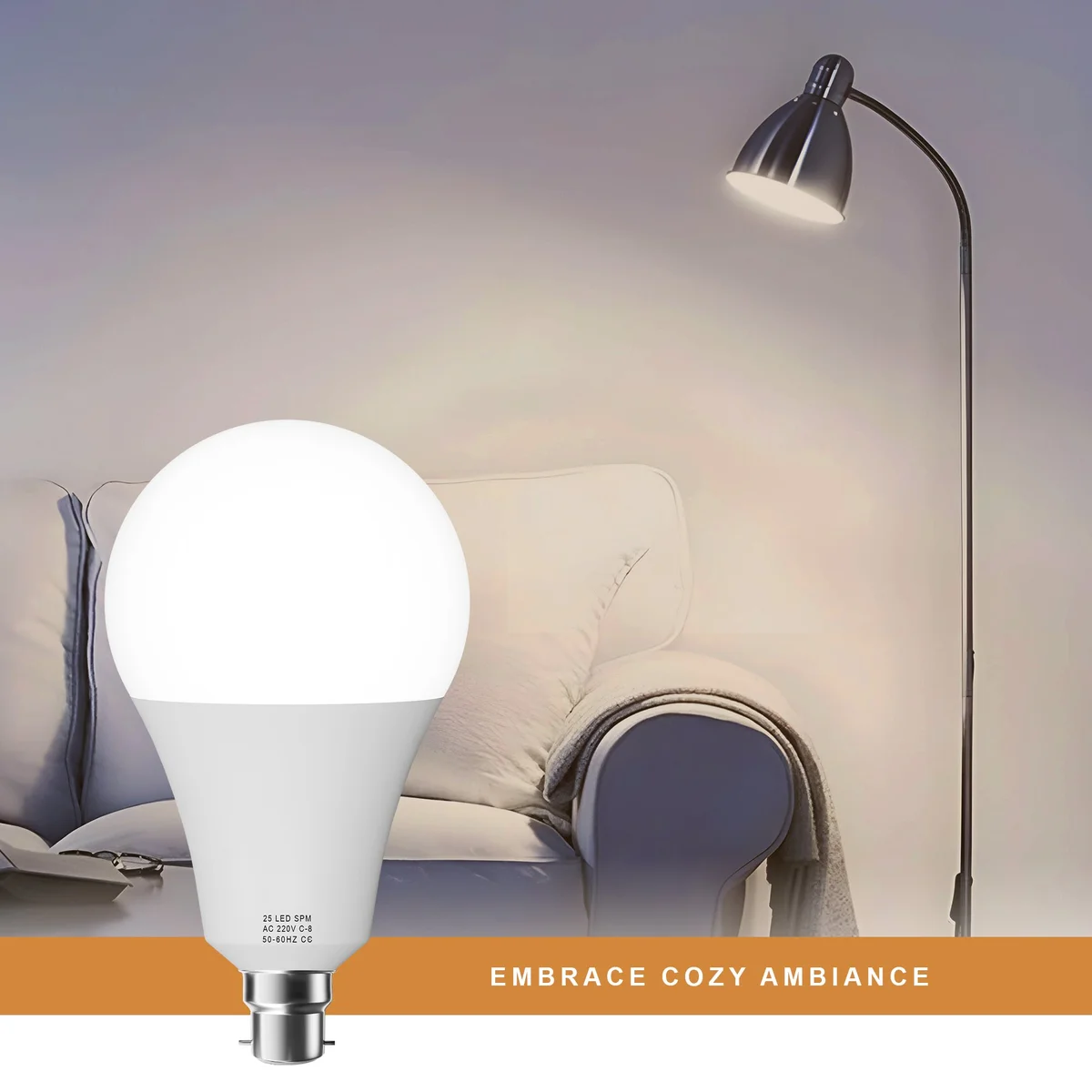 White LED GLS bulb with E27 screw in a clean, neutral background, showcasing its slim, high‑visibility design.