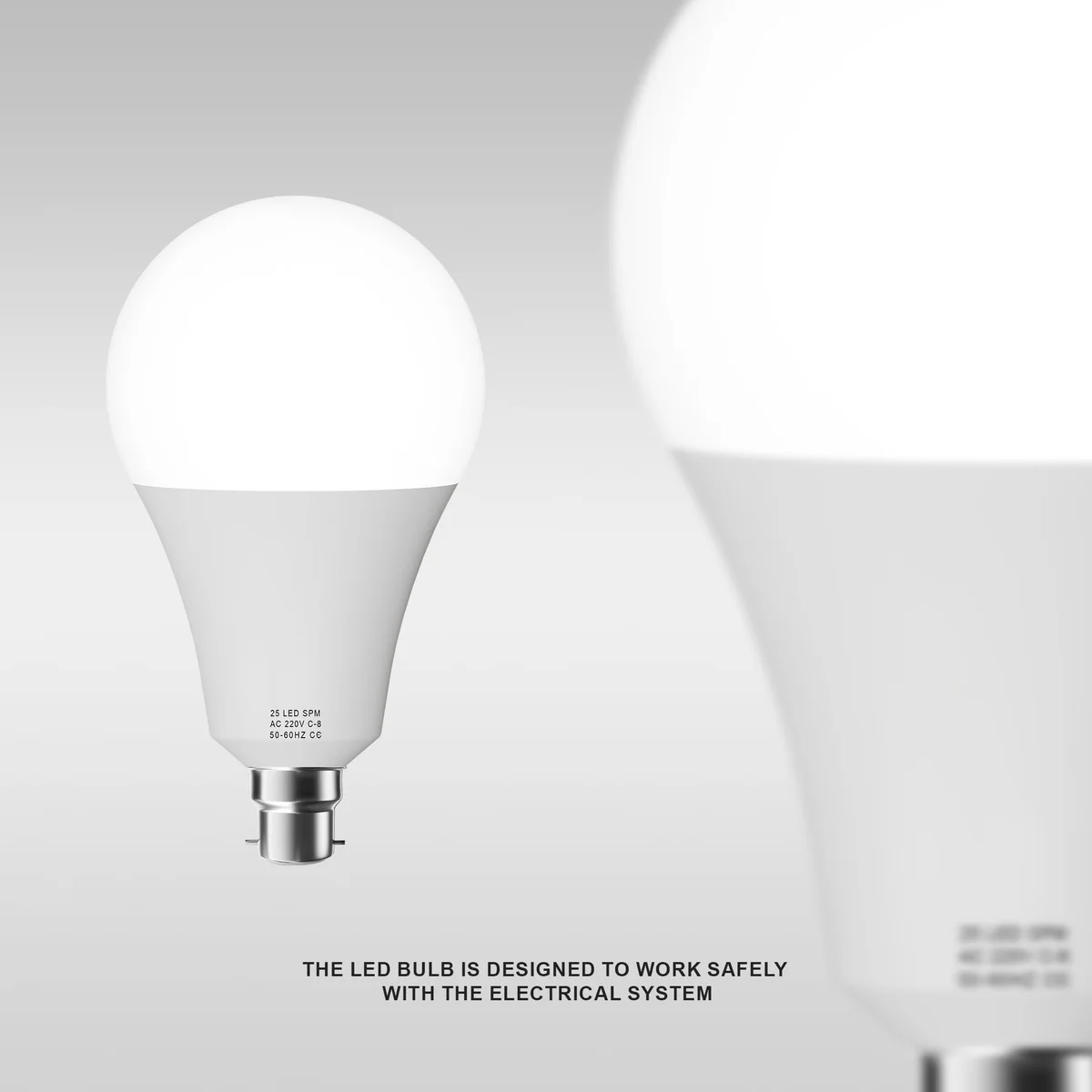 Round LED GLS bulb E27, 15W, 1,200 lumens, 2700K warm white glow, PVC and metal body.
