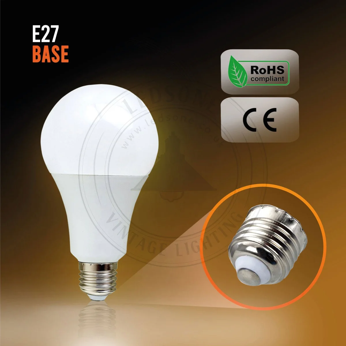 12W warm white LED globe bulb with round shape and E27 base, framed against neutral background